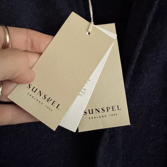 Sunspel England Wool Blend Button Front Flannel Shirt Navy Blue Size Large NEW - Picture 4 of 6